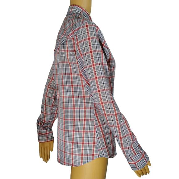 60s Levis Western Cowgirl Button Up Blue Red Shirt Pearl Snap Button Size Small - Picture 4 of 10